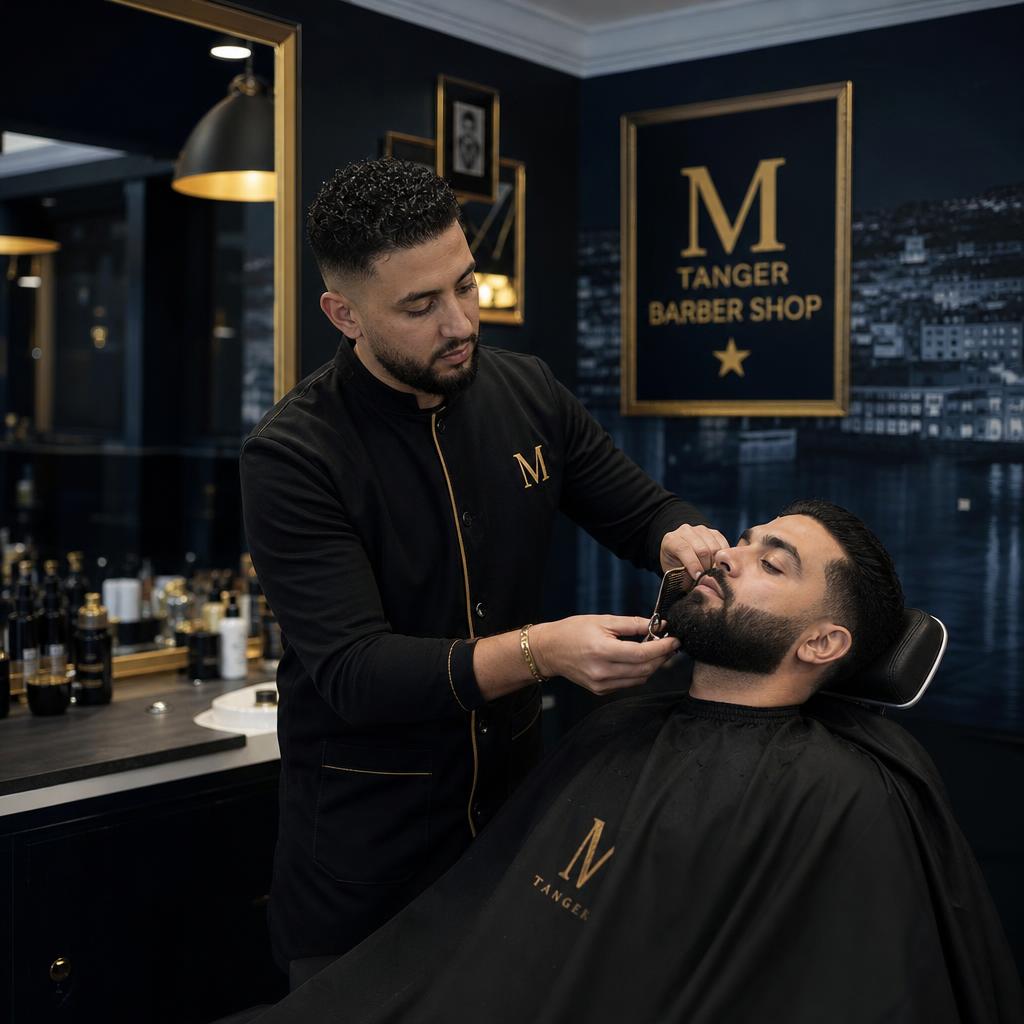 Barber at work in a premium barbershop