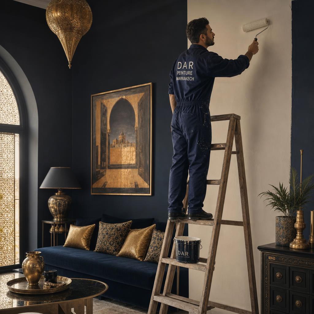 Painter decorating a modern Moroccan interior