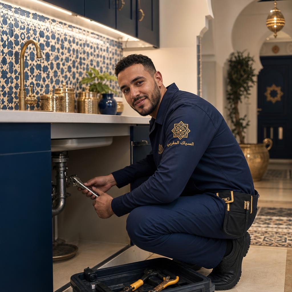 Plumber fixing a sink in a modern kitchen